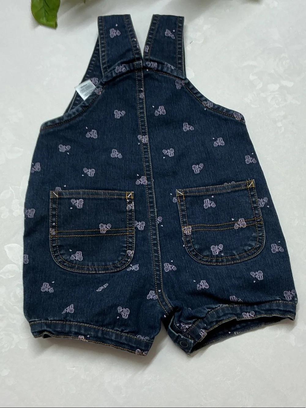 Carhartt Navy Denim Kids Short Overalls with Pink Print